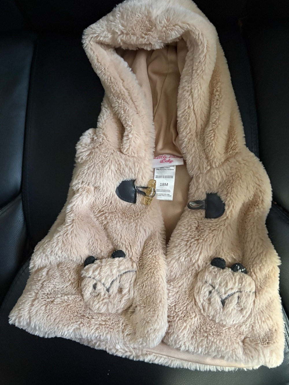 Little Lass Plush Teddy Hooded Vest in Beige